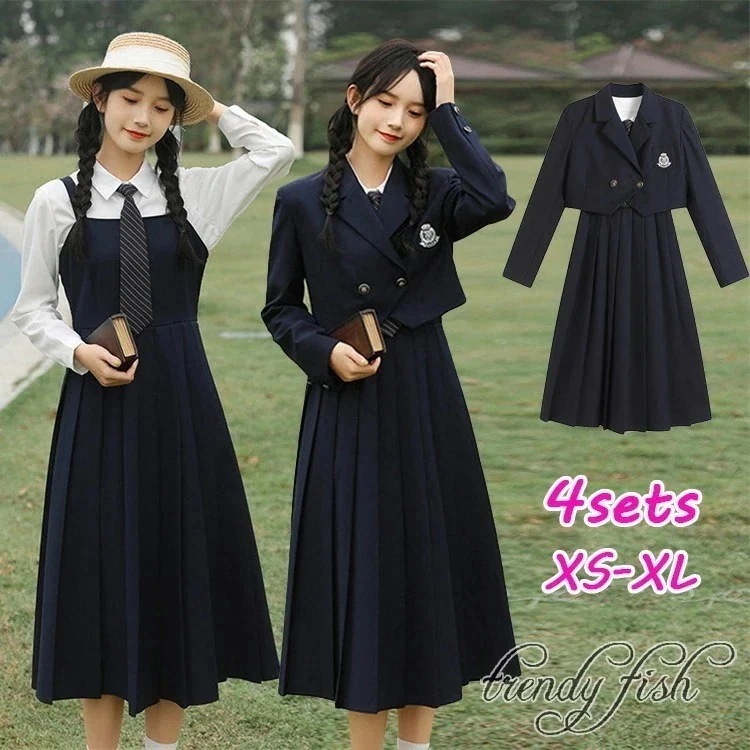 【急速出荷!】4点セット 卒業式 スーツ 服 女の子 大きいサイズ 小学校 女子 スカート フォーマル ブレザー ネイビー 入学式 中学生 中高生 ジャケット シャツ ネクタイ ジャンパースカート 卒