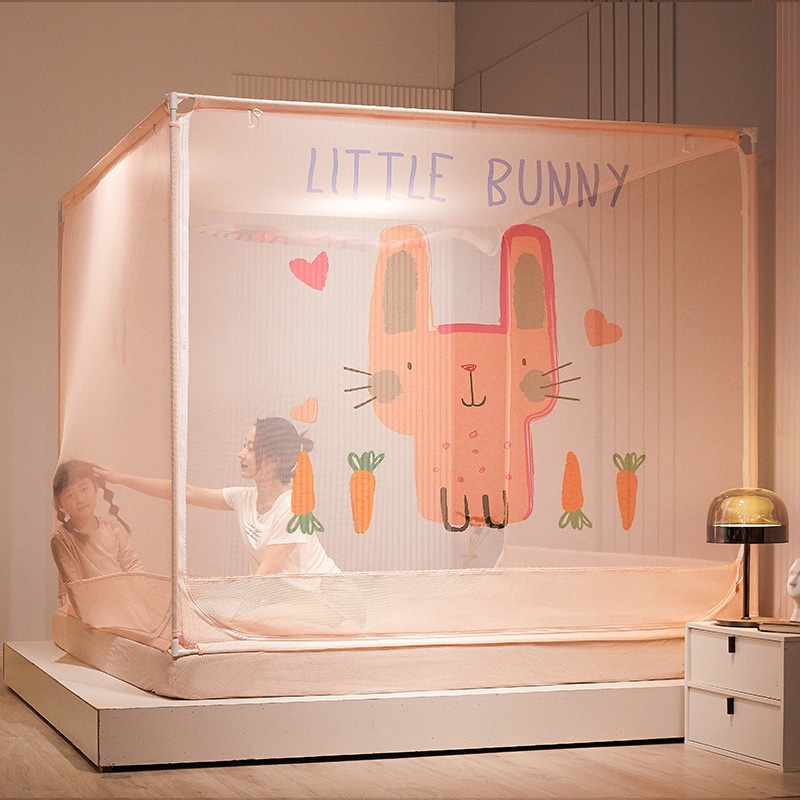 クラスa子供のアンチフォール家庭蚊ネットジッパースクエアトップパターンテントポールシッピングベッドスタイルの女の子漫画換気