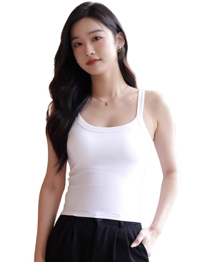 [veimia] キャミソール カップ付き レディース 無地 キャミソール 胸を小さく見せるキャミソール 高伸縮性 柔らかい 快適 肌優しい Uネック 細身効果 着痩せブラキャミソール インナー 重ね
