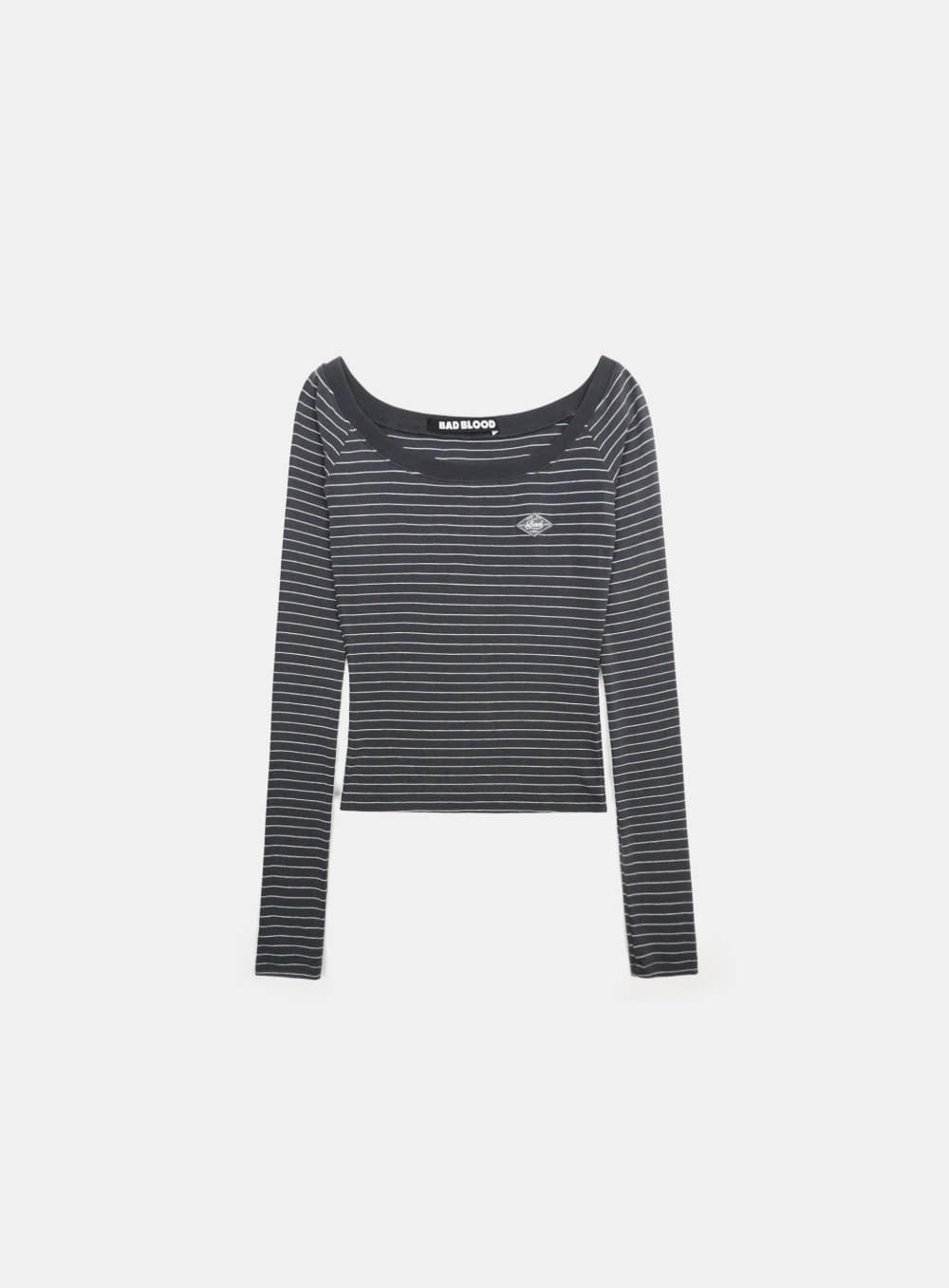 【BADBLOOD】 BEYOND SOFT OFF-SHOULDER TOP : STRIPE CHARCOAL