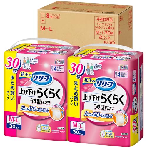 【ケース販売】リリーフ パンツタイプ 上げ下げらくらくうす型パンツ ４回分【ADL区分:介助があれば歩ける方】Ｍ－Ｌ３０枚×２パック 大人用おむつ介護用おむつ