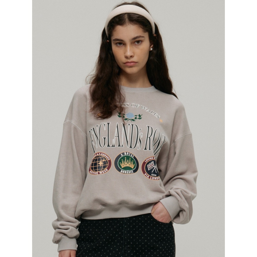 atcornerイングランドローズプリントスウェットシャツグレー（AETS3F006G2）