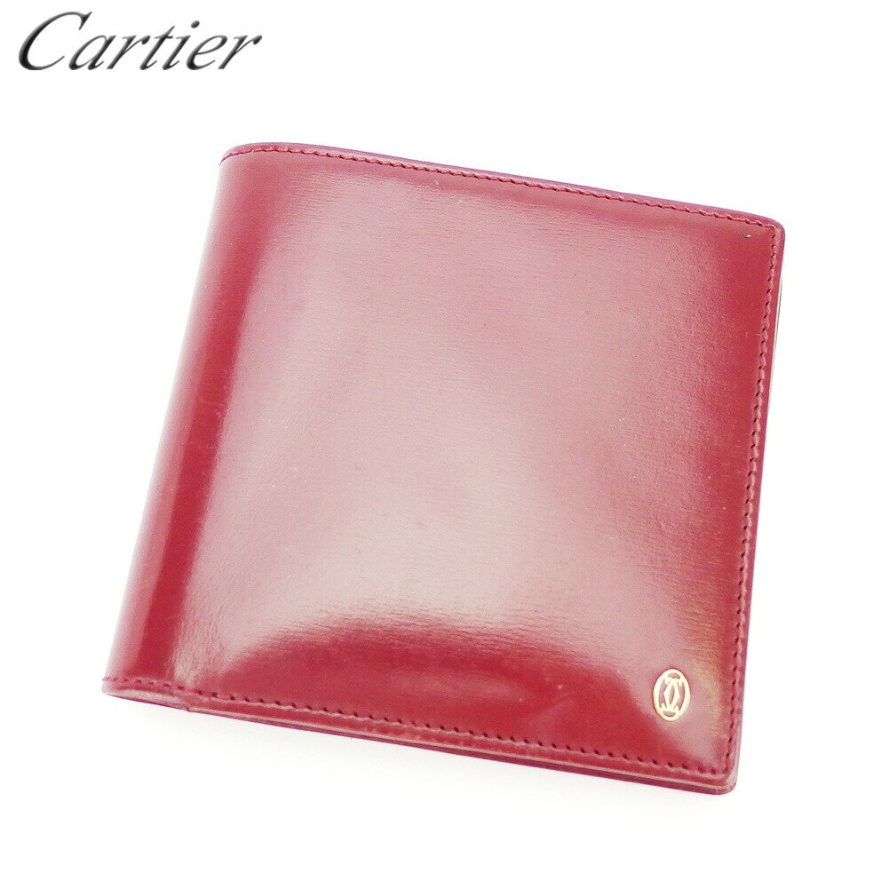 二つ折り 財布 マストライン ボルドー ゴールド 中古