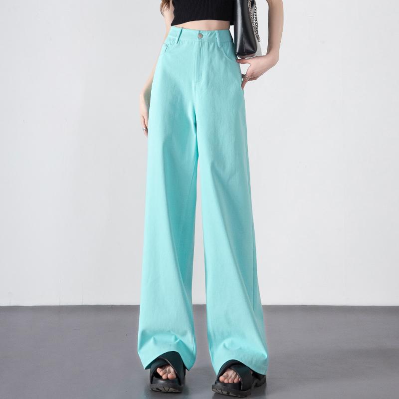 デニムパンツ レディース ボトムス ジーンズ ワイド 春秋 ストレート ブルー 青