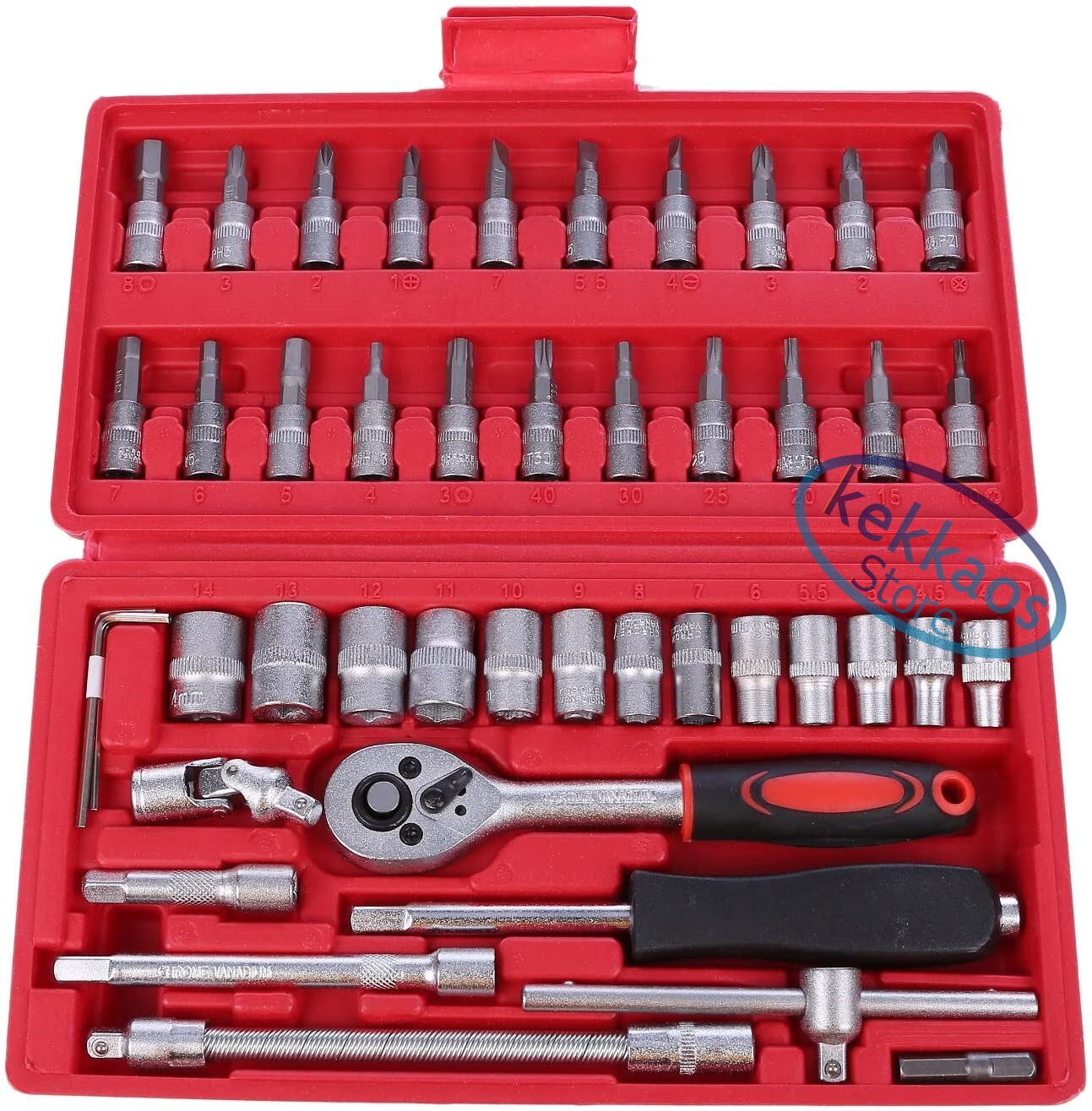 ソケットレンチセット 六角ソケット 46点セット ラチェットレンチ 差込角6.3(1/4インチ)