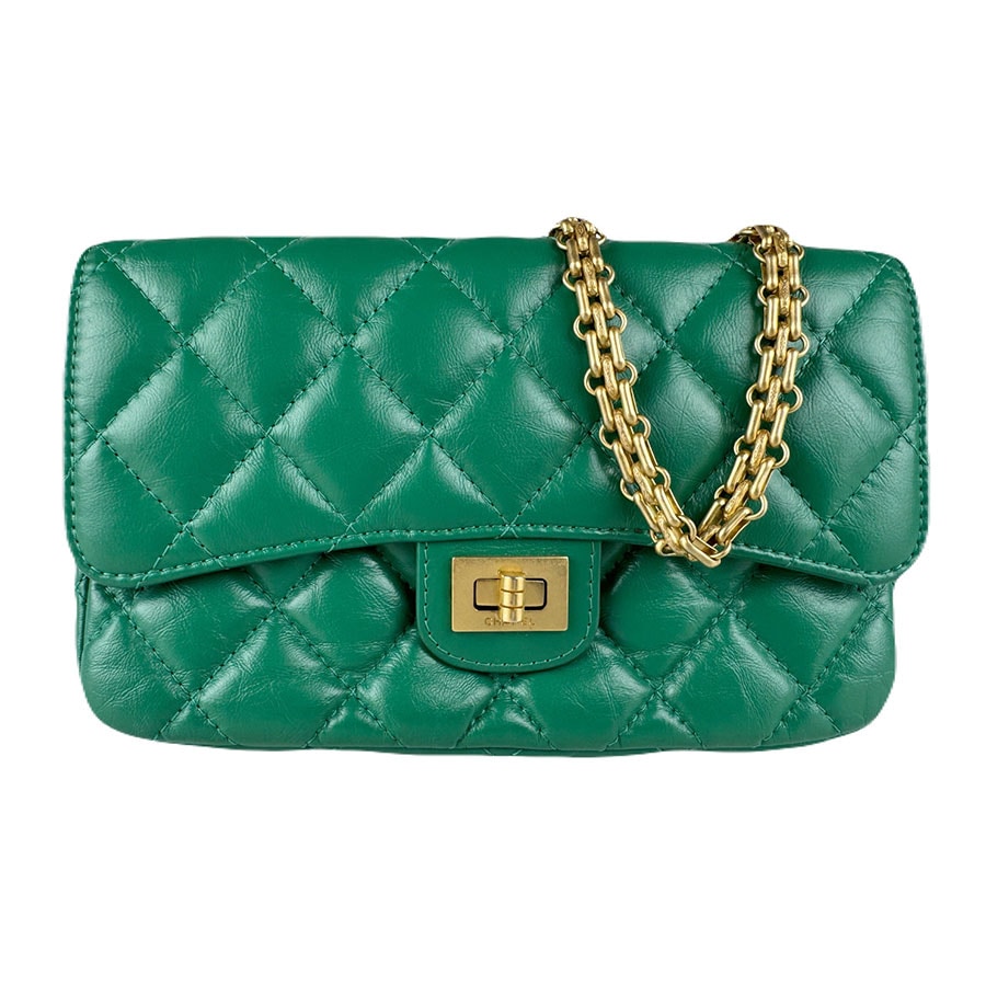 シャネル CHANEL ショルダーバッグ チェーンウォレット 2.55 レザー グリーン ゴールド レディース z8958