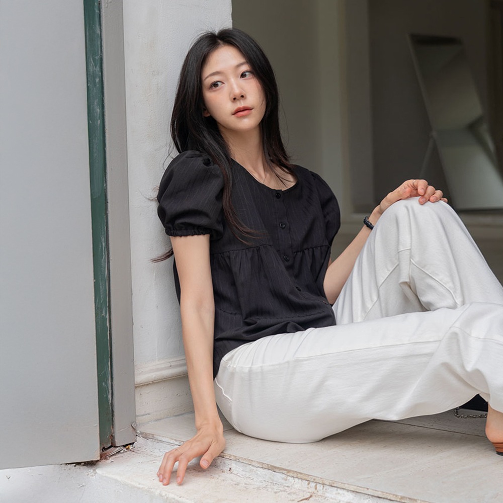 ネイミルボタンシャーリングラウンド1/2ブラウス