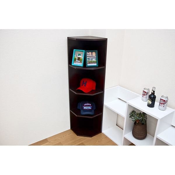 コーナーラック/デッドスペース収納棚 4段/ウォールナット 幅41cm奥行32cm高さ115.5cm