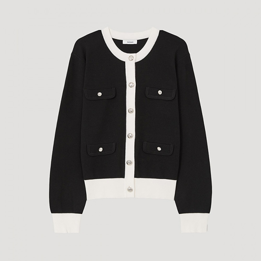 (Shes Miss) カラーマッチングフラップポケットニットカーディガン_SSKCDP12530_BK