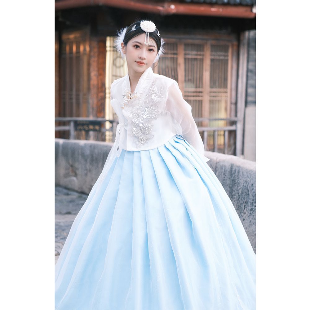 【送料無料】スカイブルー延吉姫衣装超不滅の写真撮影韓国民族衣装延辺韓国朝鮮衣装