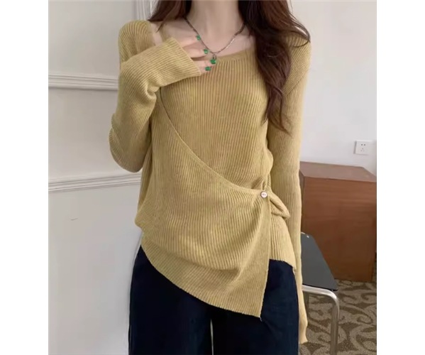重ね着風 フェイクツーピース レディース トップス ニット セーター プルオーバー ショート 長袖 スリム 細身 大人可愛い きれいめ シンプル カジュアル 上品 おしゃれ かっこいい こなれ感 ラフ