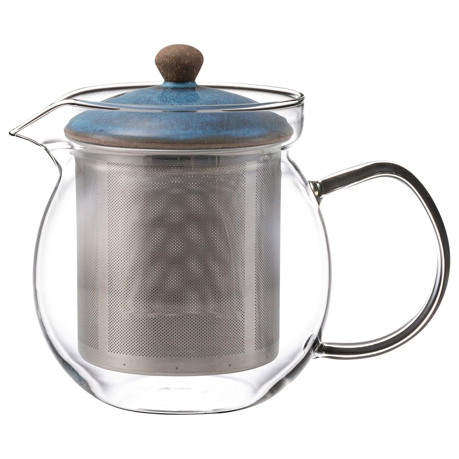 波佐見焼 テラコッタ ガラスポット ティーポット (スーパーステンレス 茶こし付) 小さめ 容量約520ml 青 日本製 25534