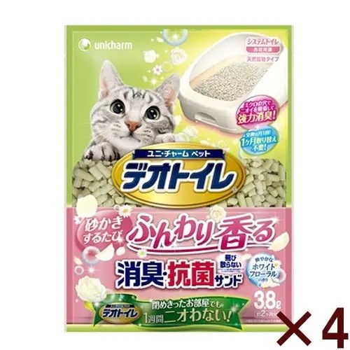 ユニ・チャーム デオトイレふんわり香る消臭・抗菌サンド ホワイトフローラルの香り 3.8L 【4個セット】