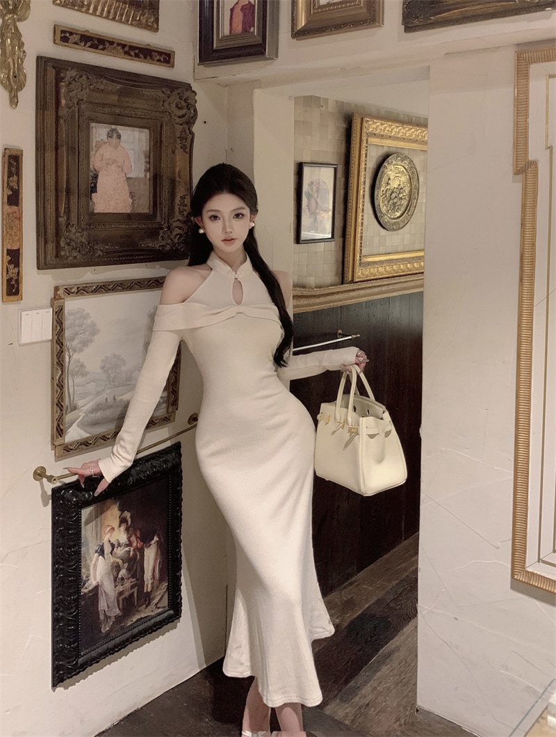 デザインセンスニッチな気質新しい中国風の儀式オフショルダーバッグヒップフィッシュテールドレスとインナーウェアZ82