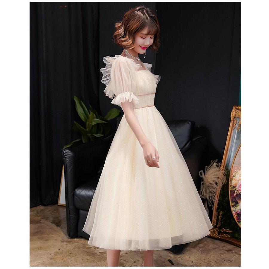 ウエディングドレス ミモレ丈ドレス エレガント パーティードレス 結婚式ワンピース 大きいサイズ 2