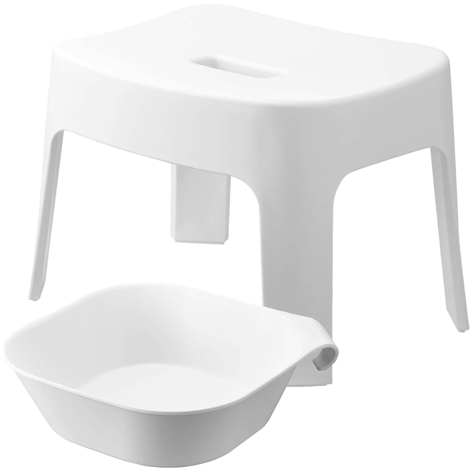 山崎実業(Yamazaki) マグネット風呂イス 座面高25cm マグネット＆引っ掛け湯おけ Lサイズ 【2点セット】 tower 浮かせる収納 バスチェア ホワイト 6925 1562