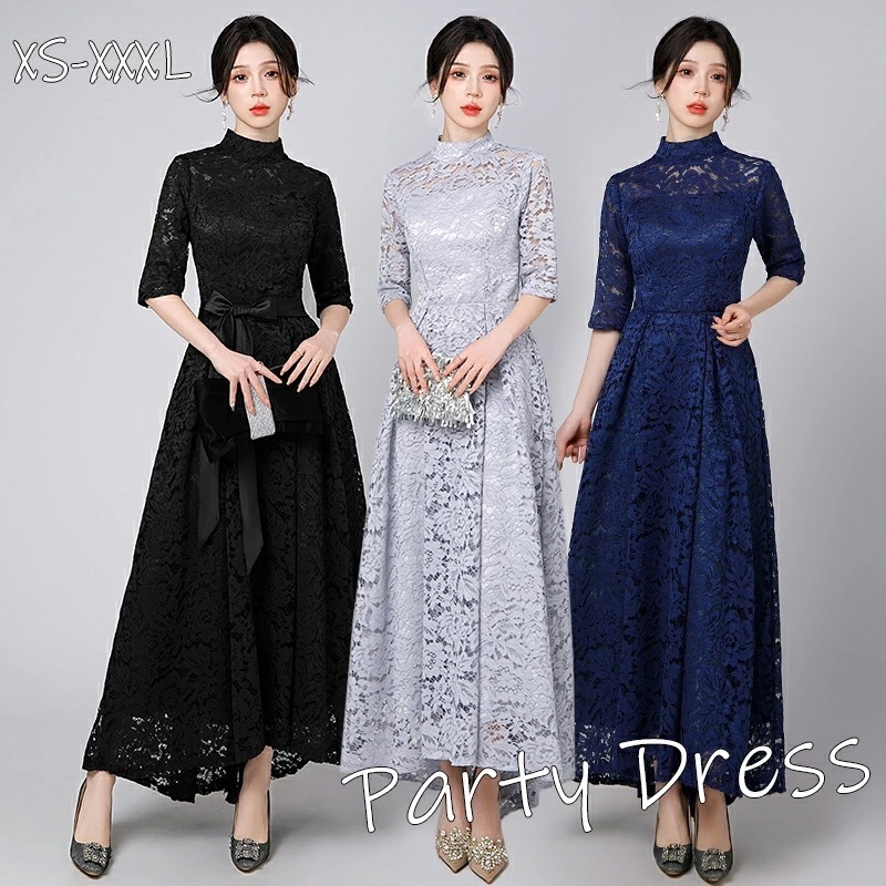 【即納】パーティードレス 結婚式 ワンピース アシンメトリー ドレス ドレス 袖あり 大きいサイズ ウエディングドレス フォーマルドレス ロング丈 五分袖 二次会 披露宴 お呼ばれ 上品 膝下 体型