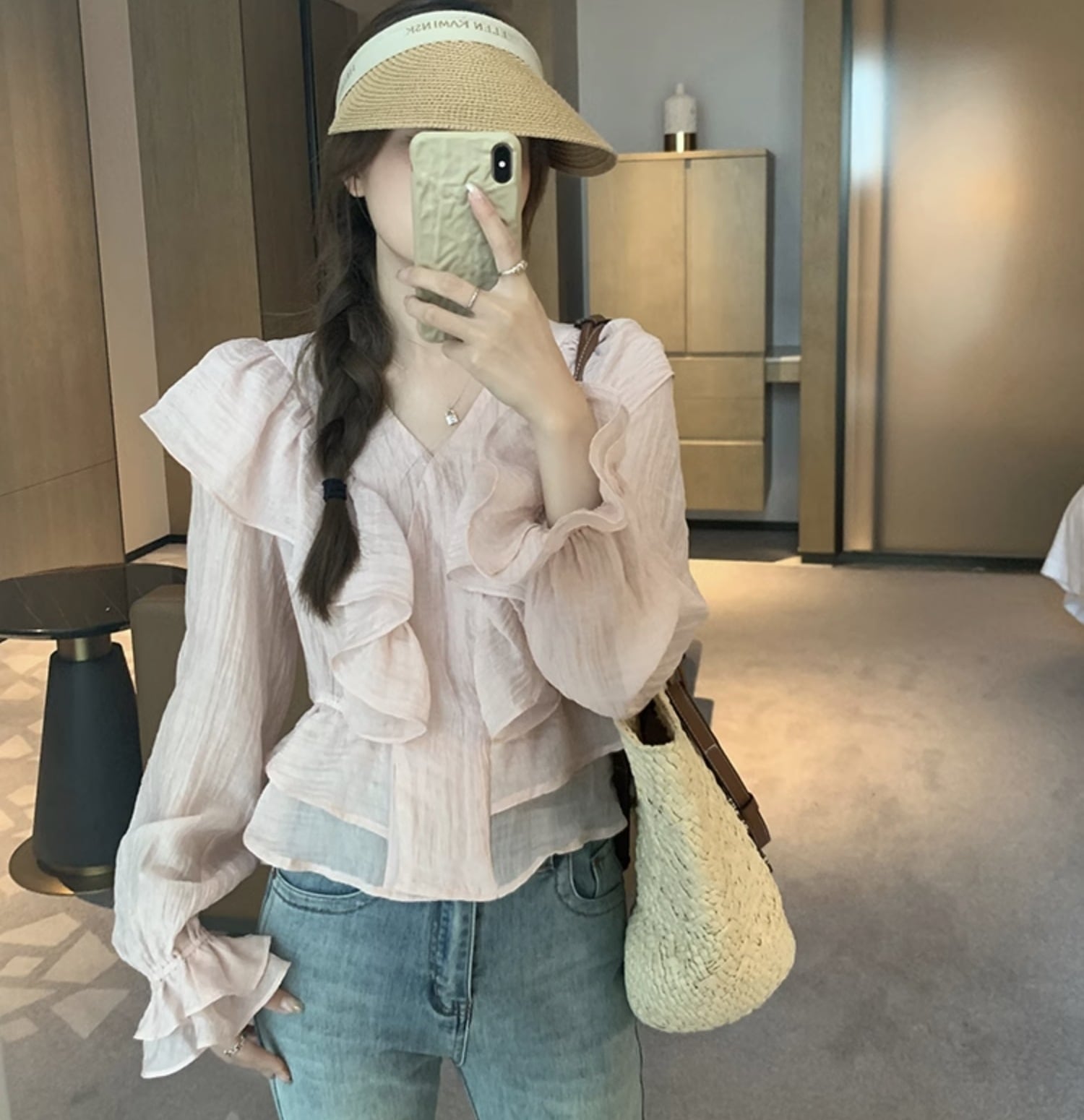 個性的 春服 夏服 レディース トップス シャツ ブラウス チュニック ティアード 袖あり 長袖 バルーン袖 ぽわん袖 二の腕カバー Vネック カシュクール フレア セミフレア 切り替えデザ