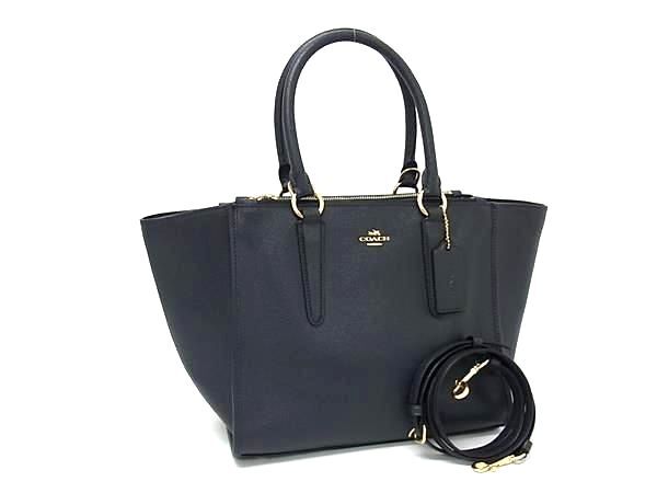 超美品 COACH コーチ ハンドバッグ F14928 ネイビー系 レザー レディース クロスビー キャリーオール 2WAY 【本物保証】