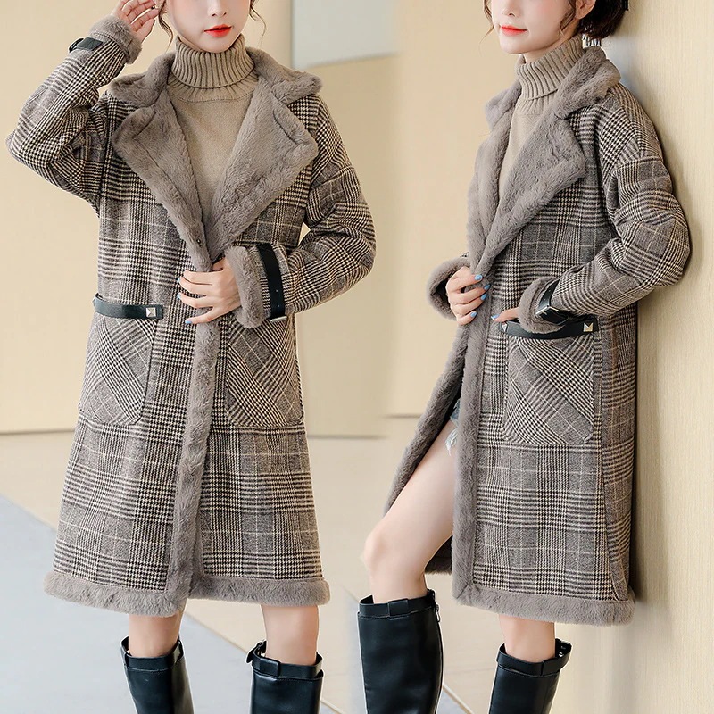 万能流行感 ファーコート レディース 冬 40代 新品 エコファーコートジャケット チェック柄 毛皮コートミディアム丈 厚手 モコモコオーバー 暖かいアウター 通勤 カジュアル