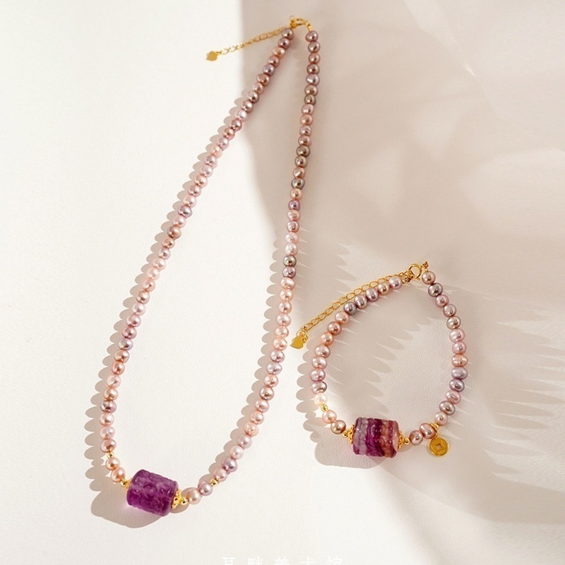 【急速出荷】送.料.無.料.天然 淡水 真珠 装飾紫水晶 ネックレス 大人アクセサリー 4,697円