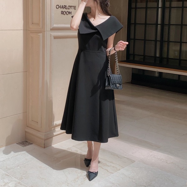 ビッグカラーフレアワンピース op15157ドレス