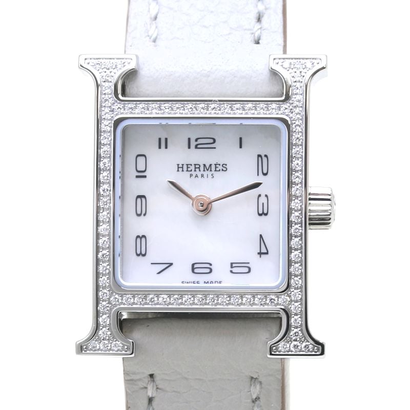 Ｈウォッチ ミニ ベゼルダイヤモンド HH1.131.286 W05500WW00【2022年購入/電池交換済】ステンレススチール xシェーブル レディース /39866【中古】【腕時計】