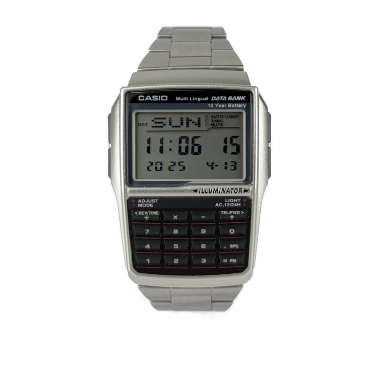 美品 CASIO カシオ 腕時計 DATA BANK データバンク DBC32D-1A シルバー ステンレス メンズ 計算機【本物保証】
