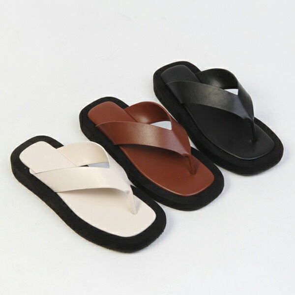 サンダル トング フラット 厚底 レディース ローヒール 黒