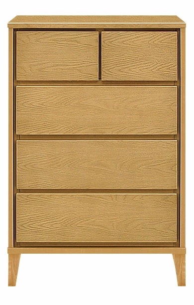 国産 ローチェスト 幅60cm4段 天然木ホワイトオーク突板 箱組み引出し 長引出しフル006