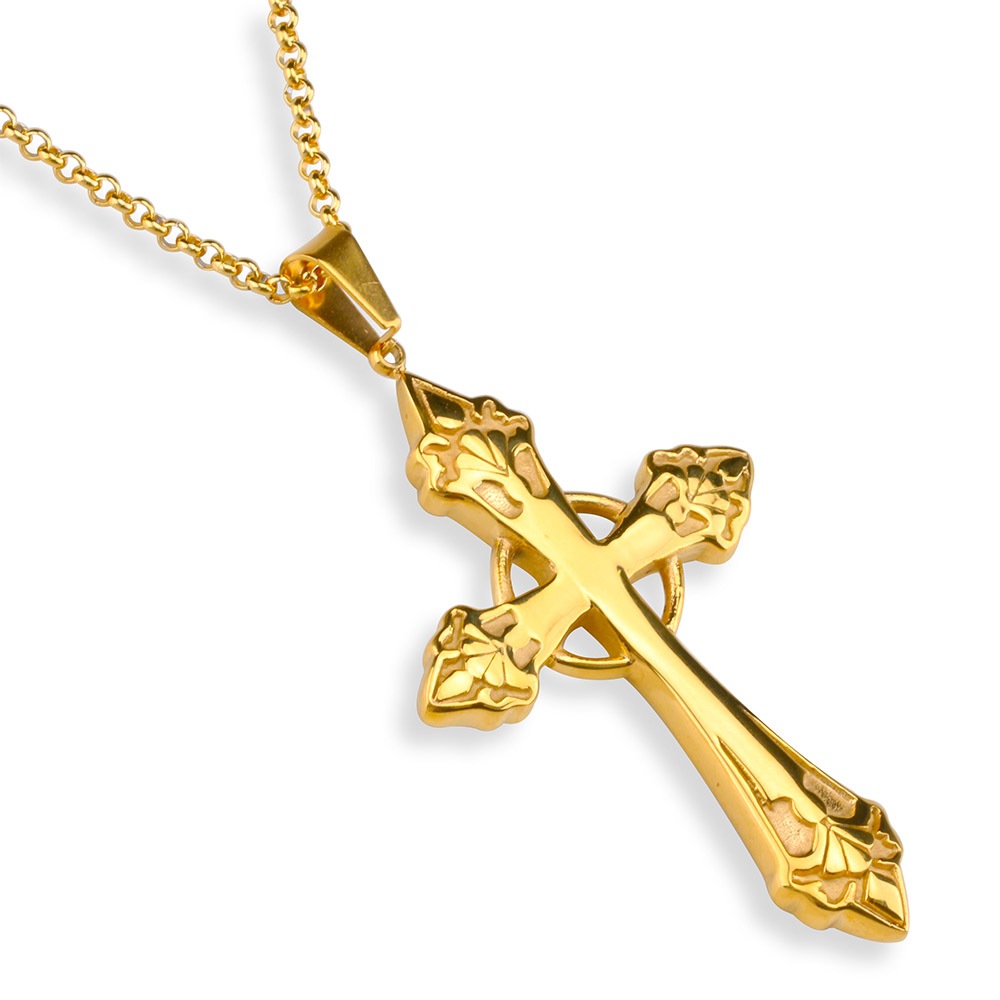 ステンレス クロスネックレス ゴールド [n253]