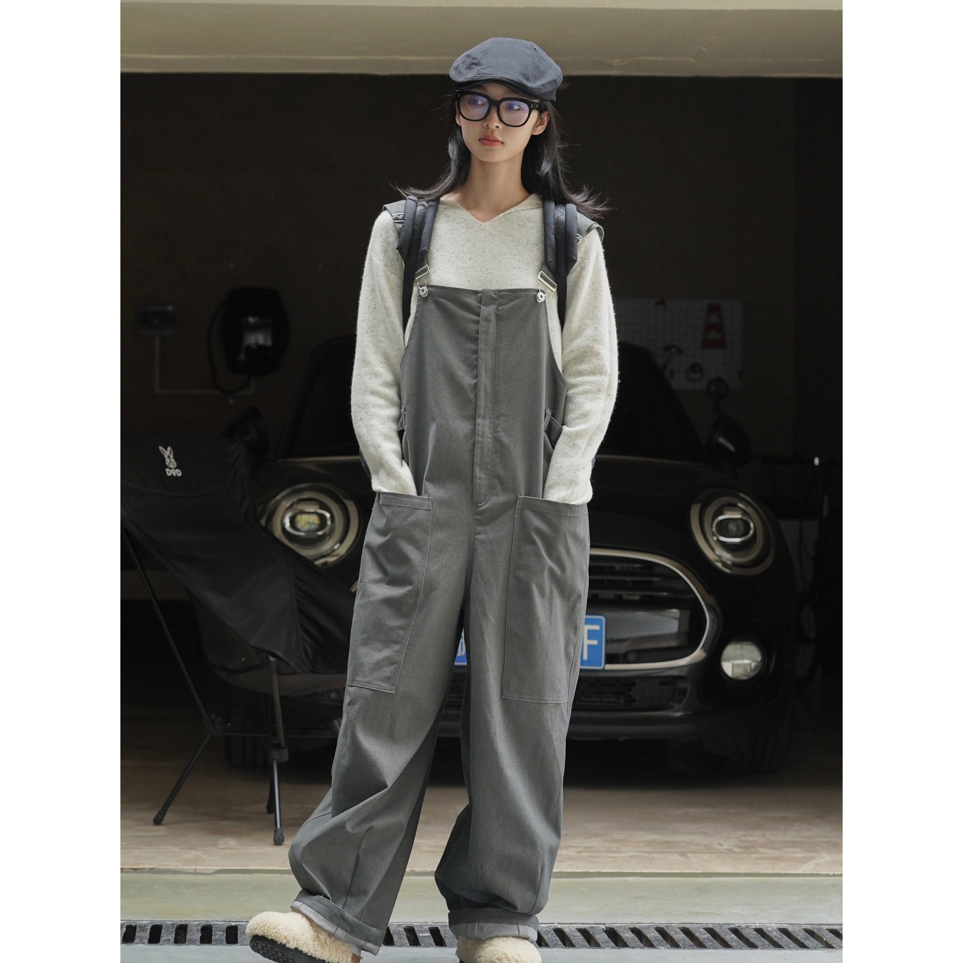 冬日本のカジュアルシルエットジッパーオーバーオール女性用ゆったりワイドレッグ厚みのある快適なズボン 7,232円