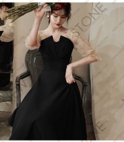 イブニングドレススカート女性2024新型ブラック宴会ドレス-48