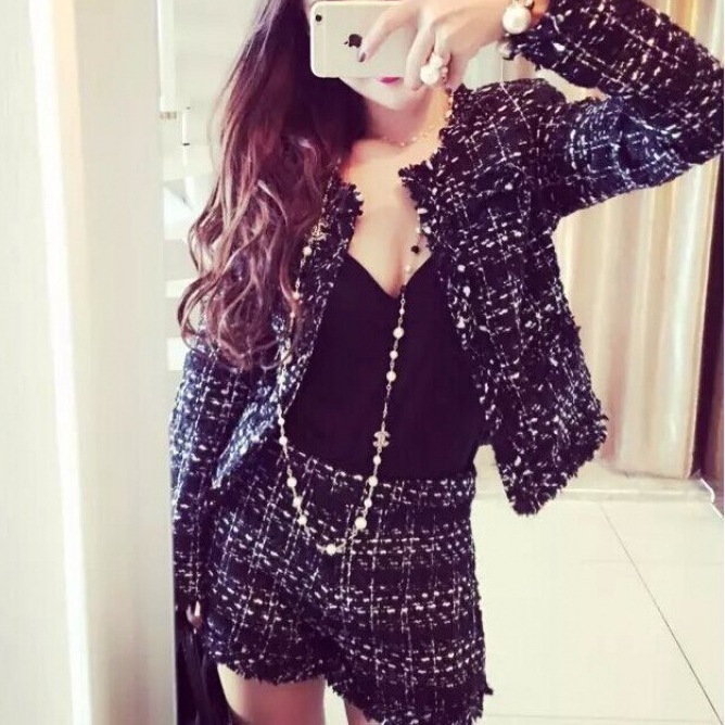 ハイエンドのカスタマイズ-2025 新しい秋と冬の韓国スタイルセレブ小さな香りツーピーススーツツイードショーツウールコートショートスカート女性のための