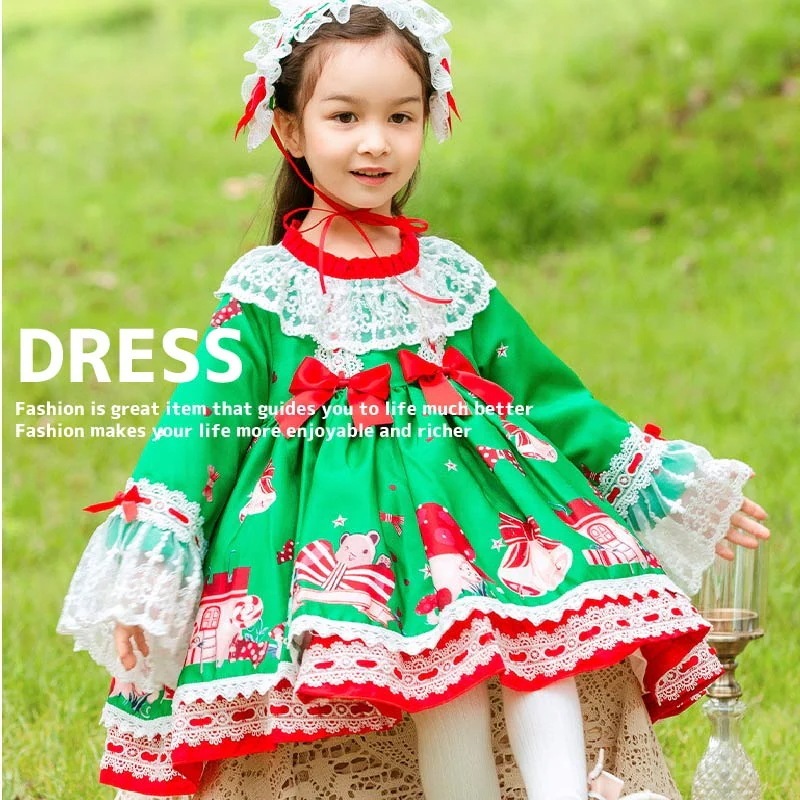 ロリータ ワンピース スペイン風 髪飾り付き プリンセスドレス コスチューム ゴスロリ コスプレ ゴシックドレス 仮装 文化祭 学園祭 舞台 ステージ パーティー イベント 姫様 衣装 長袖 子供服