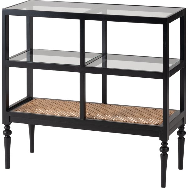 オープン シェルフ 約幅80×奥行30×高さ75cm ブラック 木製 強化ガラス インテリア家具 収納棚 リビング家具