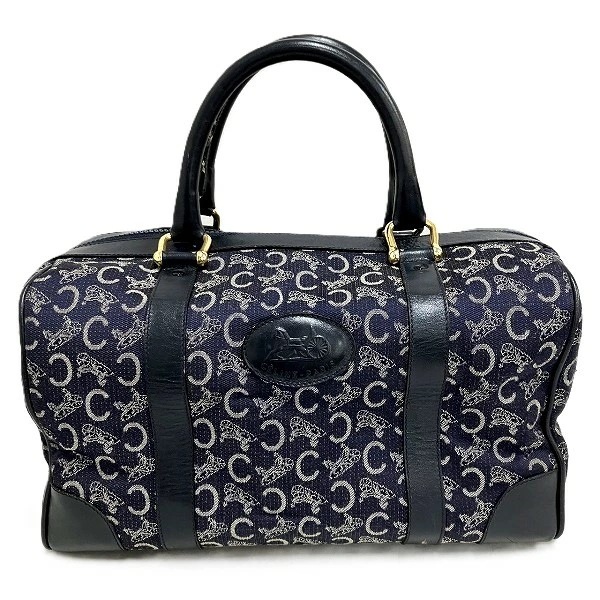 セリーヌ Cマカダム ダークネイビー キャンバス×レザー バッグ ハンドバッグ 【中古】