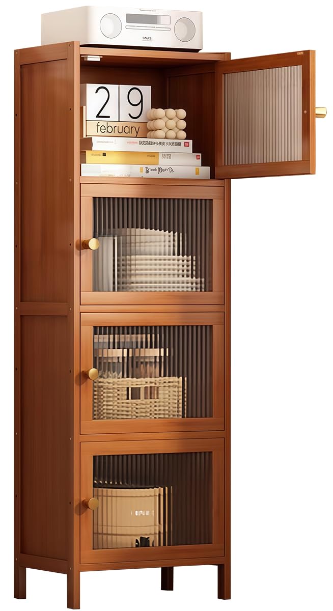 食器棚 キッチンキャビネット キッチン収納棚 スリム 4段 幅43×奥行32×高さ126cm キッチンラック マグネット扉付き 密閉防塵 安定性 電子レンジ 炊飯器 多機能 台所収納 省スペース 組み