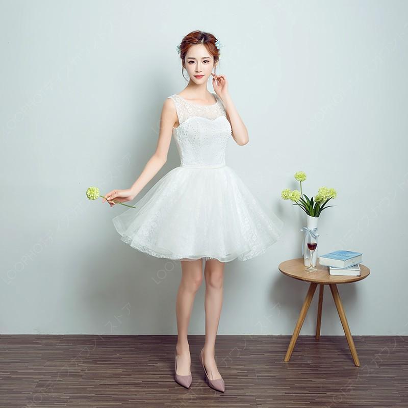 ミニドレス 白 安い 結婚式 二次会 ウェディングミニドレス 花嫁 ウェディングドレス 披露宴 プリンセス パーティードレス ミニ 発表会 コンサート 演奏会-85