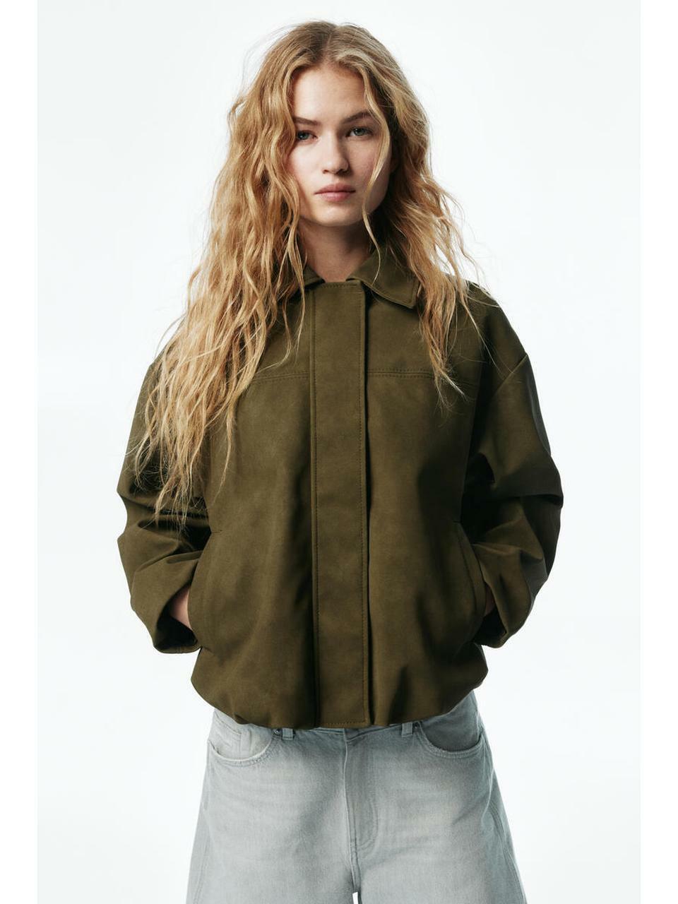 H&M カラーボンバージャケットオリーブグリーン 1314599003