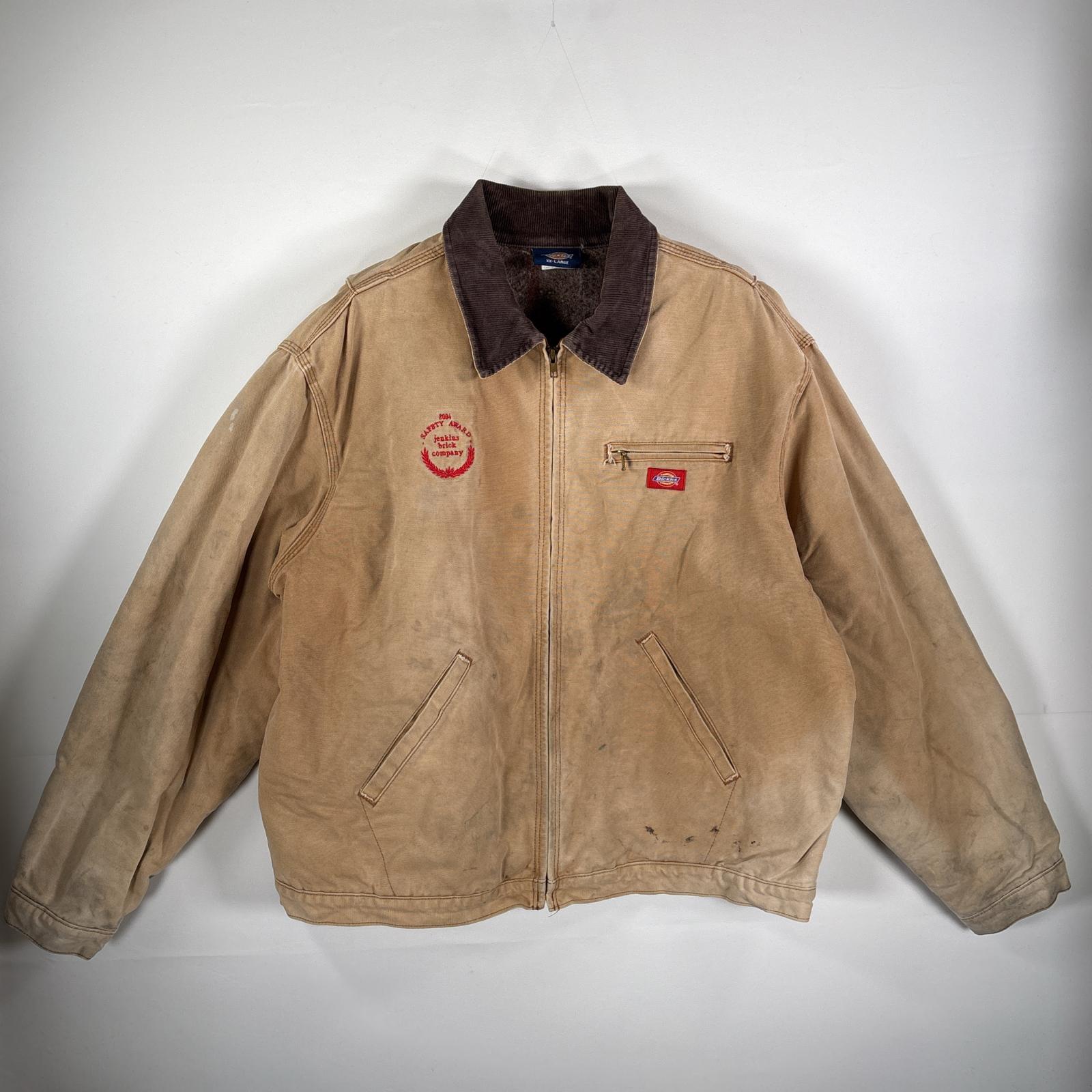 古着 ダック ワークジャケット 襟コーデュロイ ワンポイント刺繍 裏地ブランケット XXL ベージュ メンズ