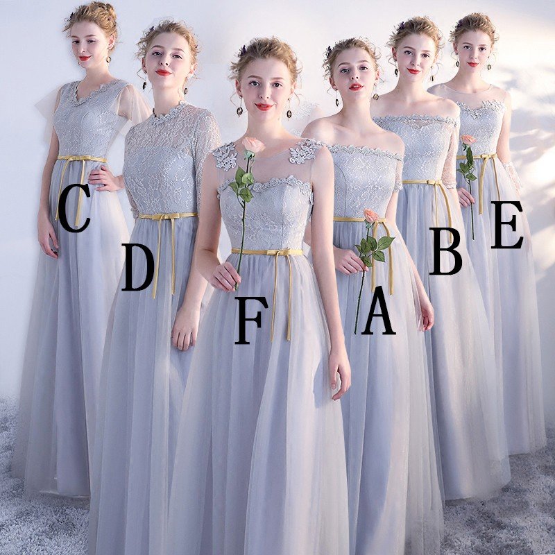 ブライズメイドドレス ロングドレス 安い カラードレス グレー お呼ばれドレス フォーマルドレス 結婚式 ウェディングドレス 二次会 サッシュリボン 5,394円