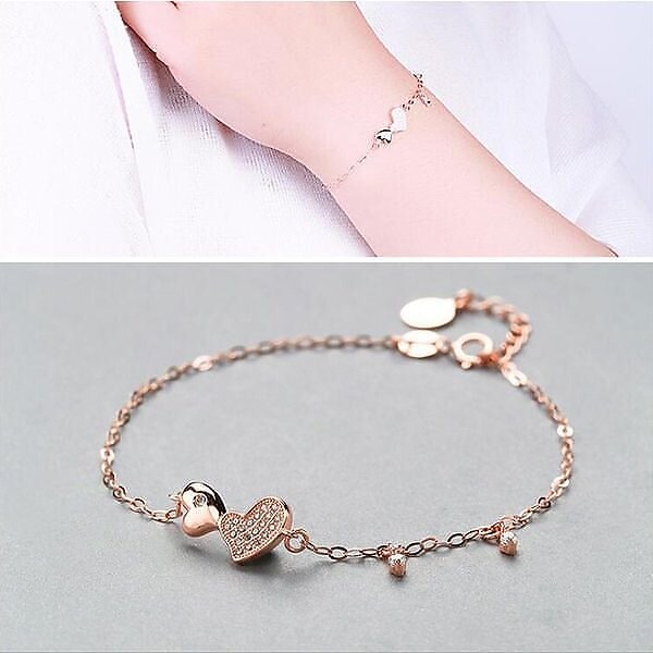 ブレスレット レディース ダブルハート ゴールド ダイヤ 細い チェーン 大人可愛い バレンタイン 人気 ホワイトデーお返し