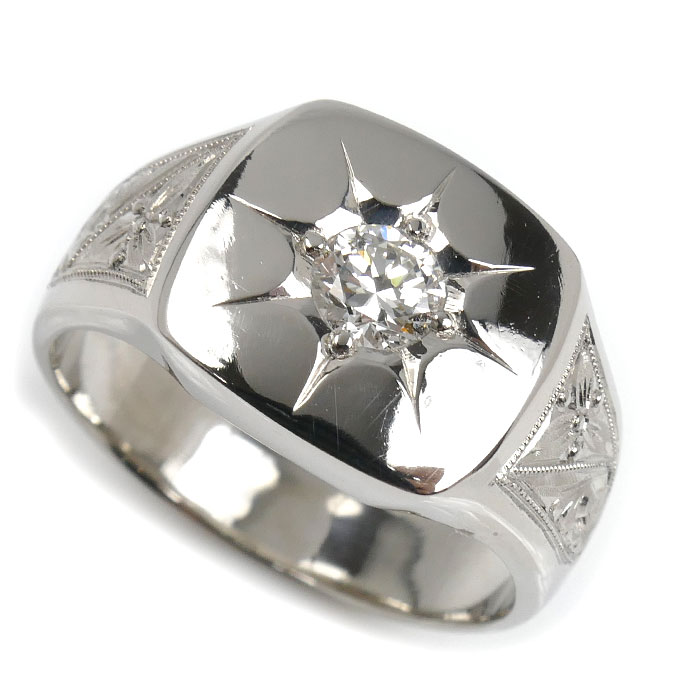 Pt900プラチナ 印台 リング・指輪 ダイヤモンド0.40ct 20.5号 19.6g メンズ 中古 美品