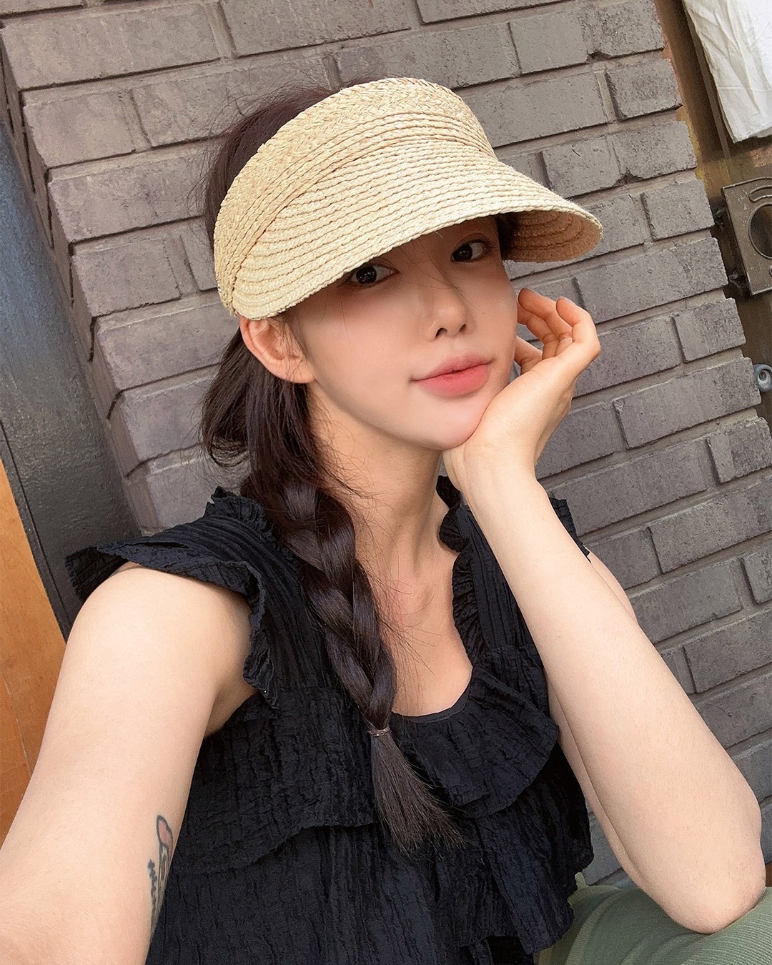 ラフィアサンバイザー韓国ファッション レディース
