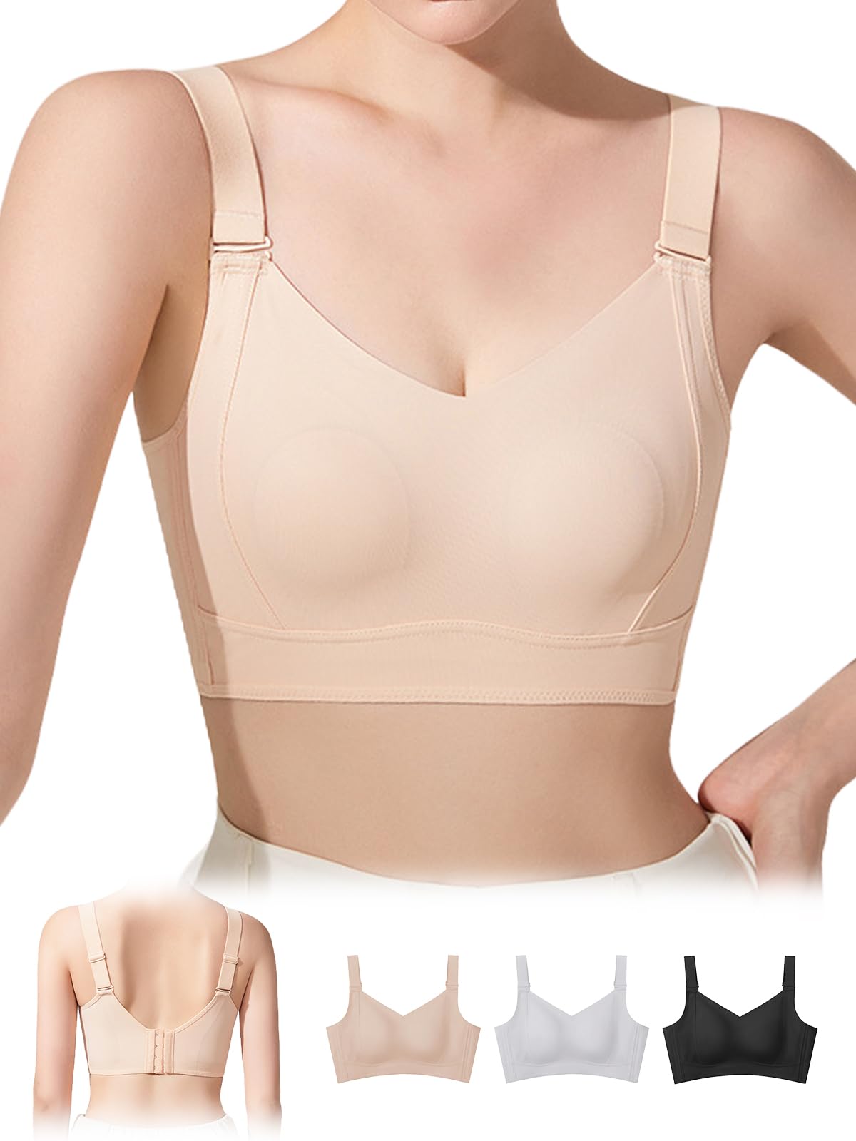 [ヴェーミア] シームレス・小さく見せるブラ 【約2カップ小さく見せる胸を小さく見せるブラ】脇高デザインで見痩せ効果 ノンワイヤ 蒸れにくい 肌にやさしい 薄手 通気性 大きいサイズ 長時間着用でも