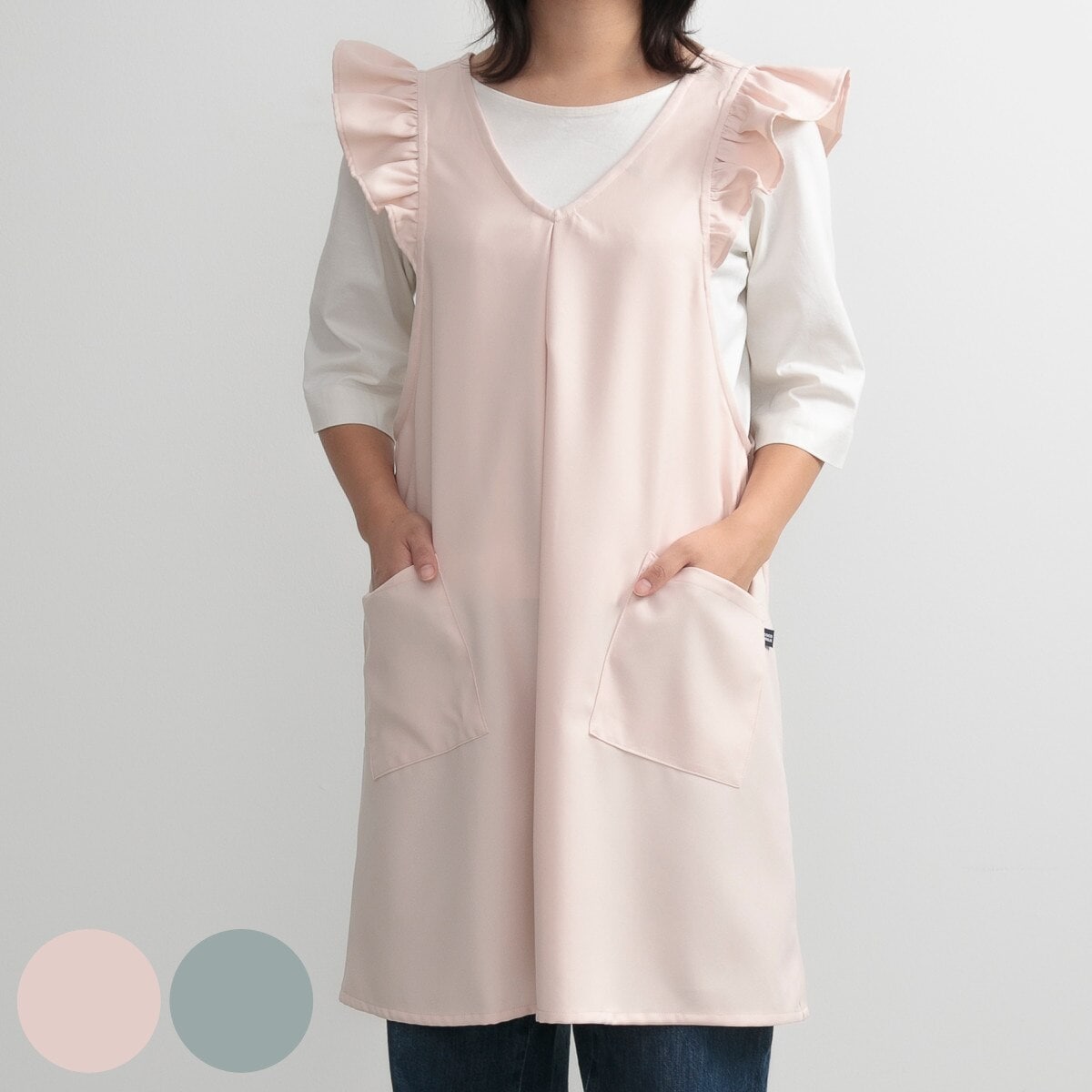 エプロン 肩フリルバッククロスエプロン COCOWALK 日本製 ポケット付き ココウォーク バッククロスエプロン キッチンエプロン 台所エプロン フリル かぶるだけ かぶり 大人用 女性用