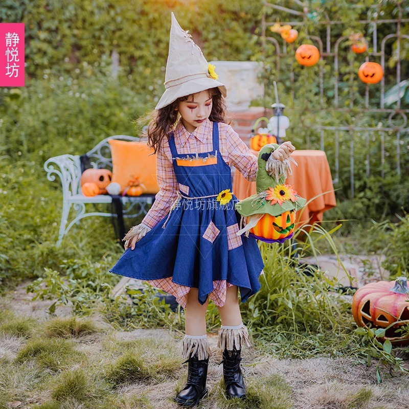 ハロウィン 子供用 ピエロ スーツ 女の子 サーカス ステージ コスチューム 幼稚園児用 かかし コスプレ コスチューム