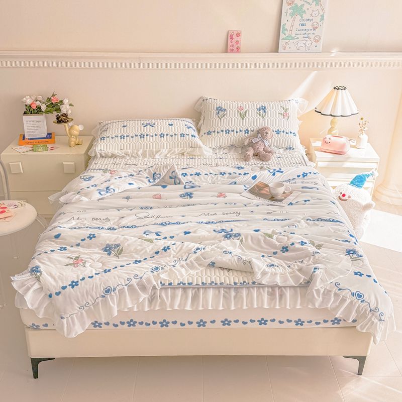 ラテックス涼感寝具4点セット夏用ベッドシーツ完全に覆われる滑り止めソフトマット3点セットアイスシルクエアコン夏用掛け布団