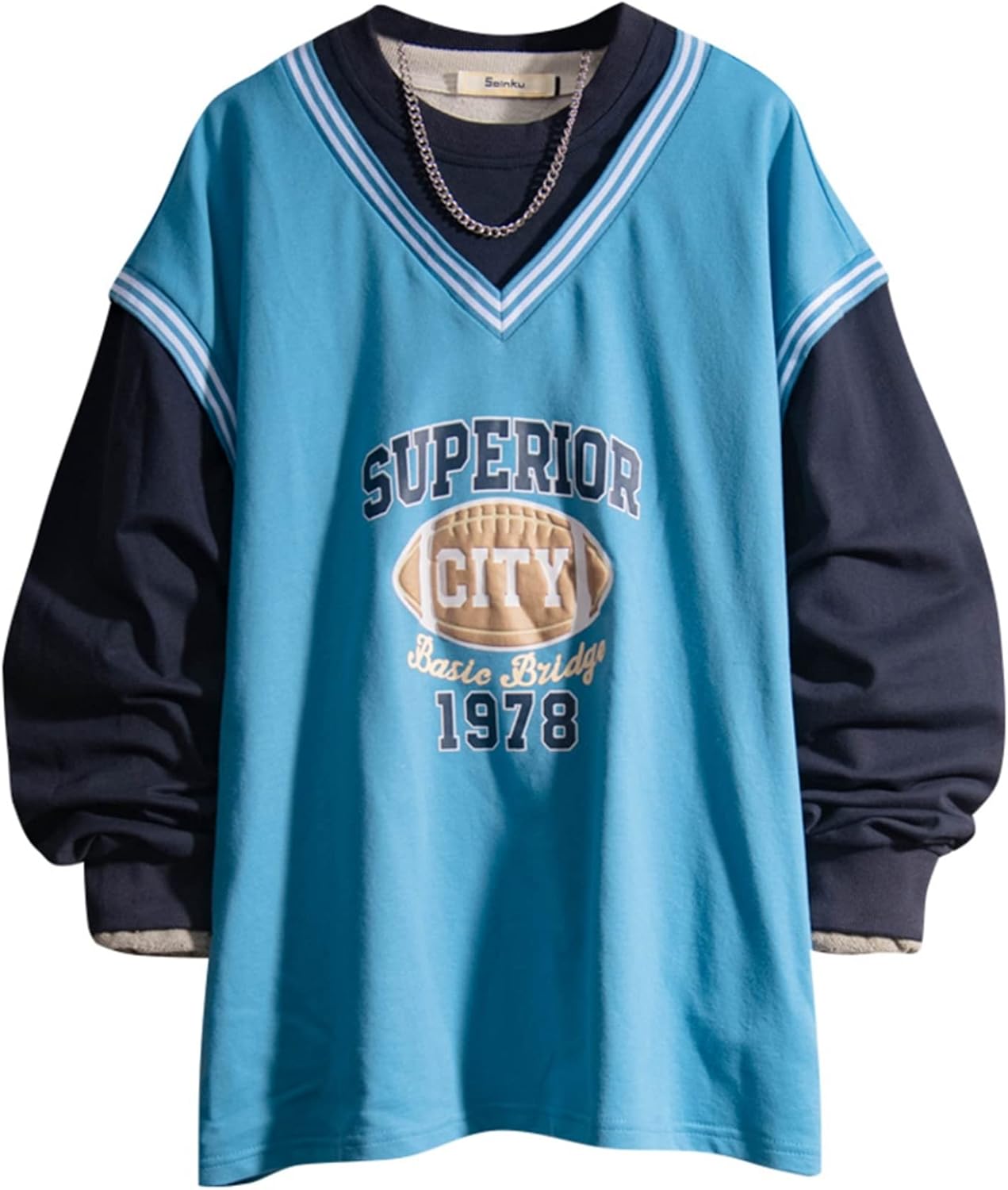 プルオーバー 男性 長袖 パーカー フェイクレイヤード クラシック 春秋 プリント 柔らかい 伸縮性 ラウンドネック 保温性 吸汗性 丈長め カジュアル ハンサム 流行し コンフォート 春秋